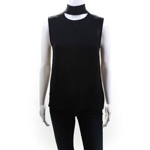 Theory Womens Back Zip Sleeveless Cut Out Choker Blouse Black Silk Size Petite